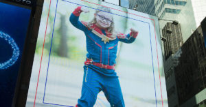 Mae on a JumboTron in Times Square NYC